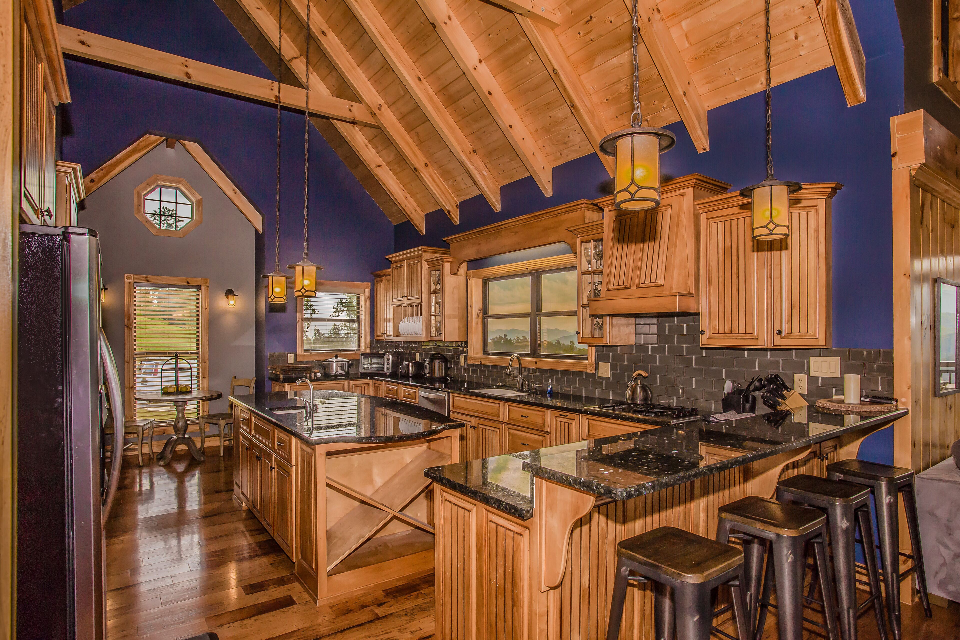 Splashing at the Bluff: Indoor Pool, Spectacular Views! Home Theater, Game Room- Smoky Mountains | Private kitchen | Full-size fridge, microwave, oven, stovetop