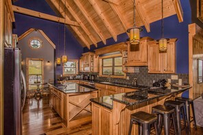 Splashing at the Bluff: Indoor Pool, Spectacular Views! Home Theater, Game Room- Smoky Mountains | Private kitchen | Full-size fridge, microwave, oven, stovetop - Splashing at the Bluffs (Sevierville)