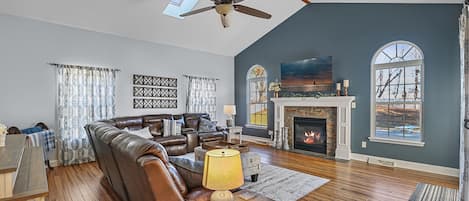 Smart TV, fireplace, video games, foosball