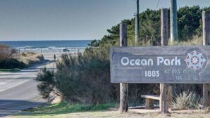 A sign for Ocean Park with coordinates and the year 1883. - LaVerna! LaVerna! (Ocean Park)