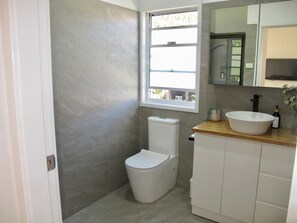Dusche, Haartrockner, Handtücher, Seife