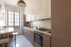 Fridge, oven, dishwasher, coffee/tea maker