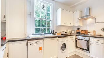 Dishwasher, high chair, cookware/dishes/utensils