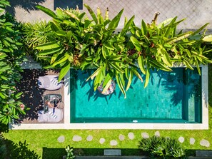 Outdoor pool, pool umbrellas, pool loungers - Jungle Amaranth Villa Canggu - Exclusive 3BR Retreat with Pool, Modern Amenities and Top Location (Canggu)