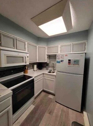 Frigorífico, microondas, horno y placa de cocina