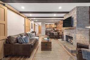 Télévision, cheminée, espaces bureaux