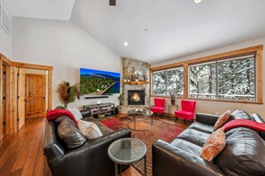 Smart TV, fireplace, video games, DVD player