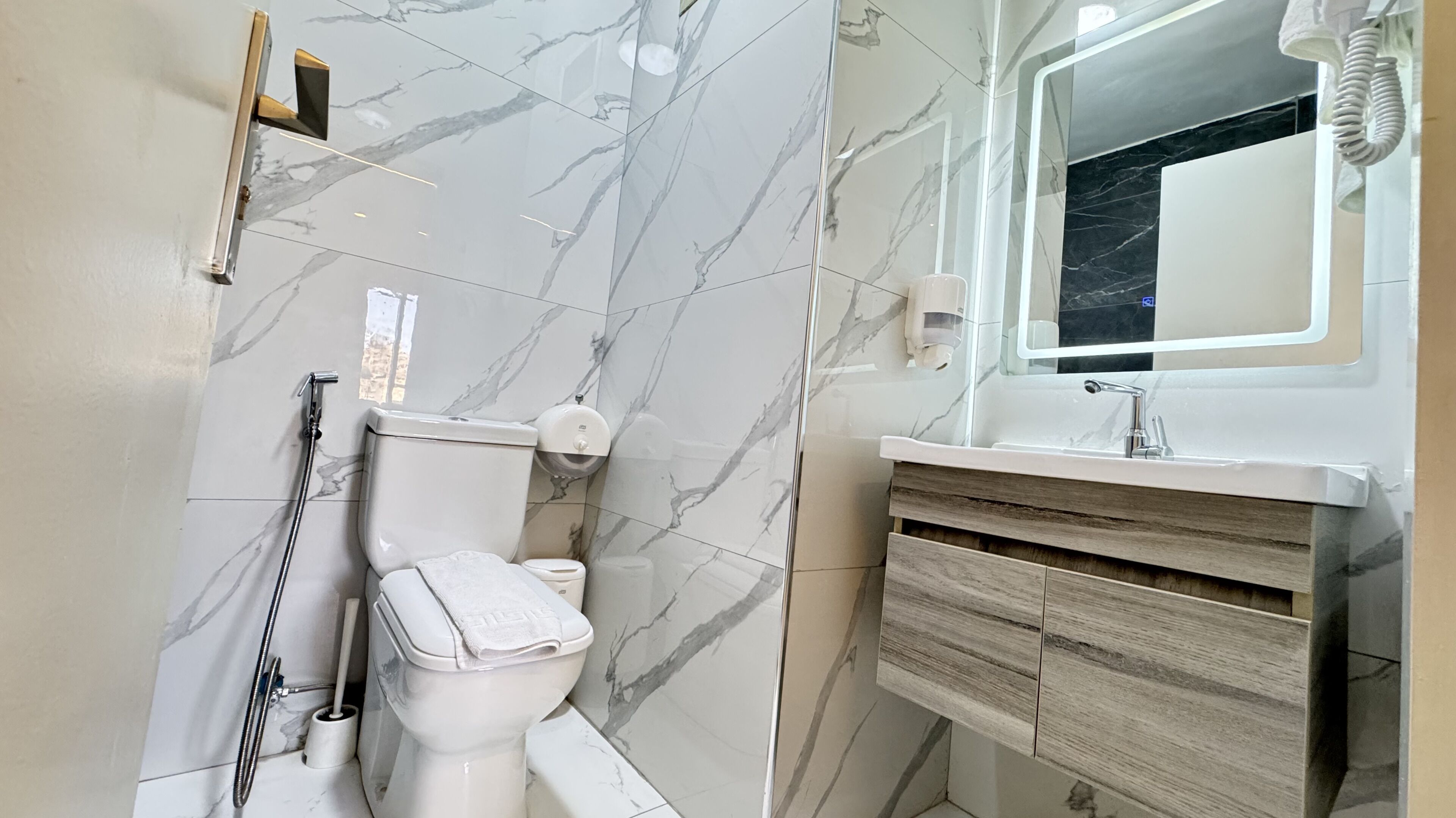 Combined shower/bathtub, deep-soaking bathtub, rainfall showerhead