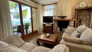 TV, fireplace