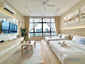 Studio Confort, 2 grands lits, vue ville | Fer et planche à repasser, Wi-Fi gratuit, draps fournis