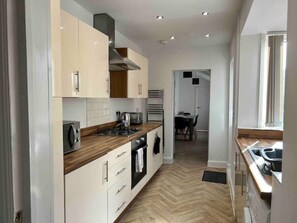 Fridge, microwave, oven, electric kettle