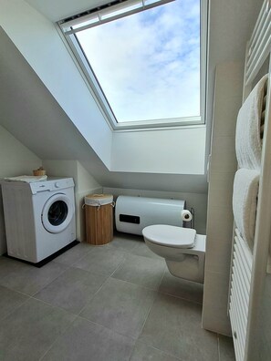 Douche, articles de toilette (gratuits), séchoir à cheveux