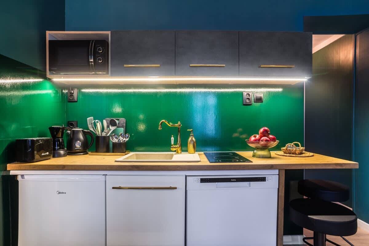 Fridge, microwave, stovetop, dishwasher