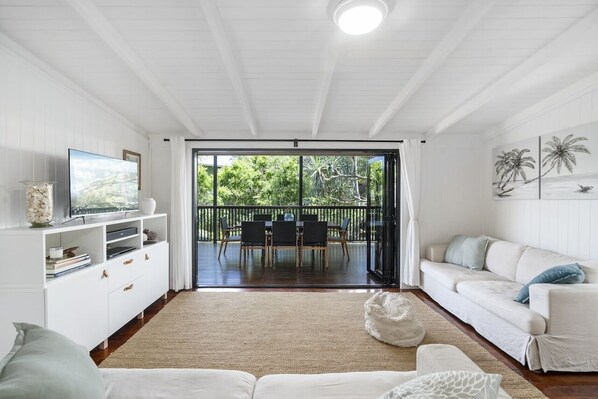 Smart TV, DVD player, books, video library