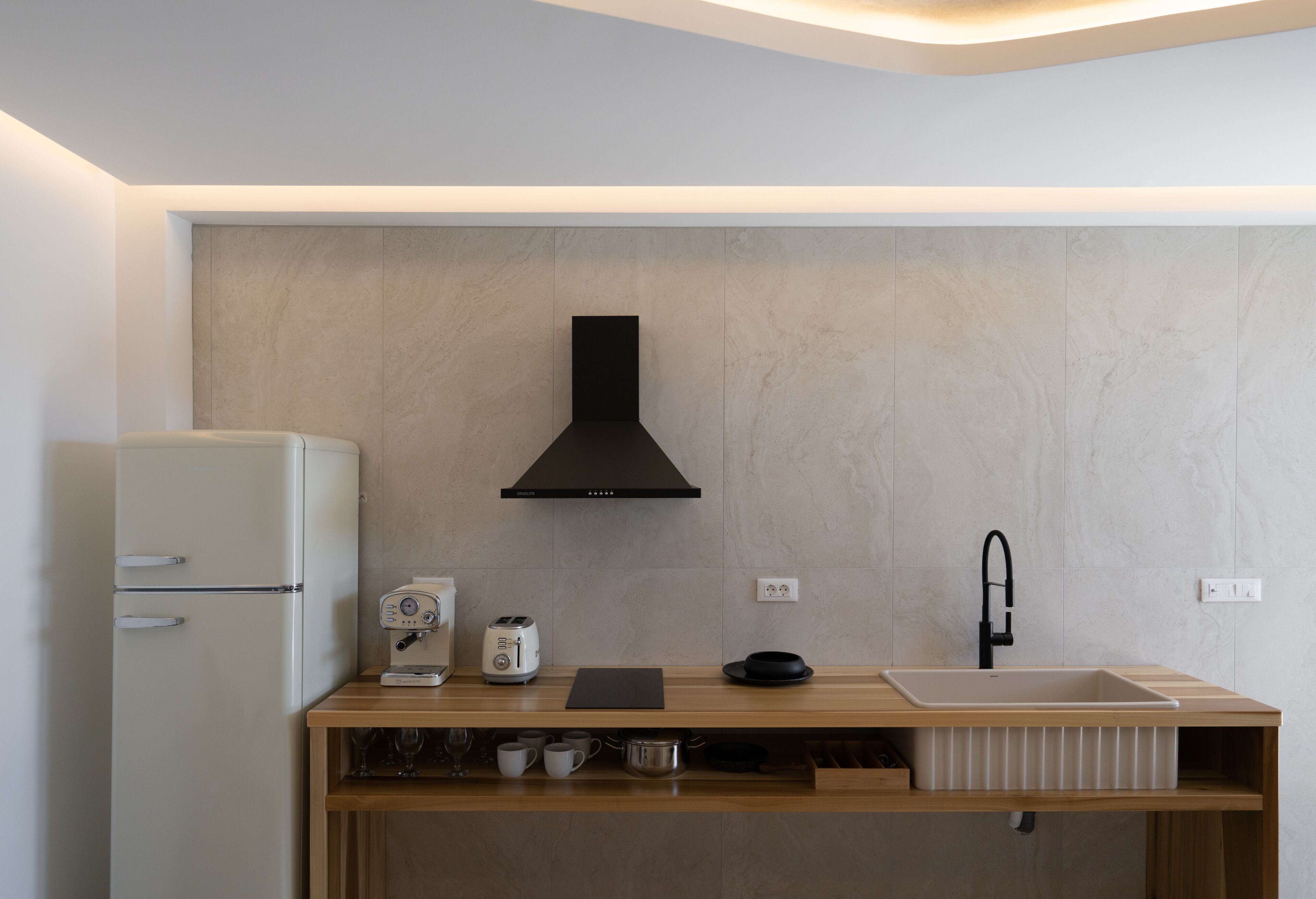 blue diamond suite with hot tub | private kitchen | fridge, stovetop, espresso maker, electric kettle