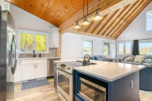 Fridge, microwave, oven, stovetop - Park Place: Luxury Riverfront Home, Walk to Lake Michigan & Chain Ferry, Deck (Saugatuck)