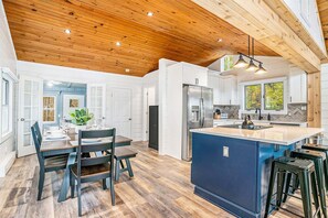 Fridge, microwave, oven, stovetop - Park Place: Luxury Riverfront Home, Walk to Lake Michigan & Chain Ferry, Deck (Saugatuck)