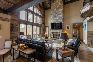 TV, fireplace, video games, foosball