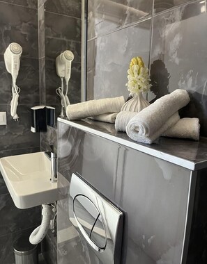 Dusche, Haartrockner, Handtücher