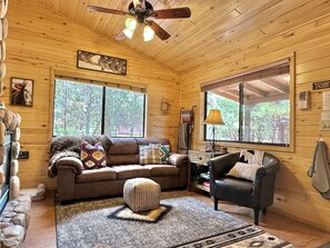 Smart TV, fireplace, DVD player