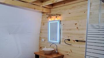 Shower, towels, toilet paper