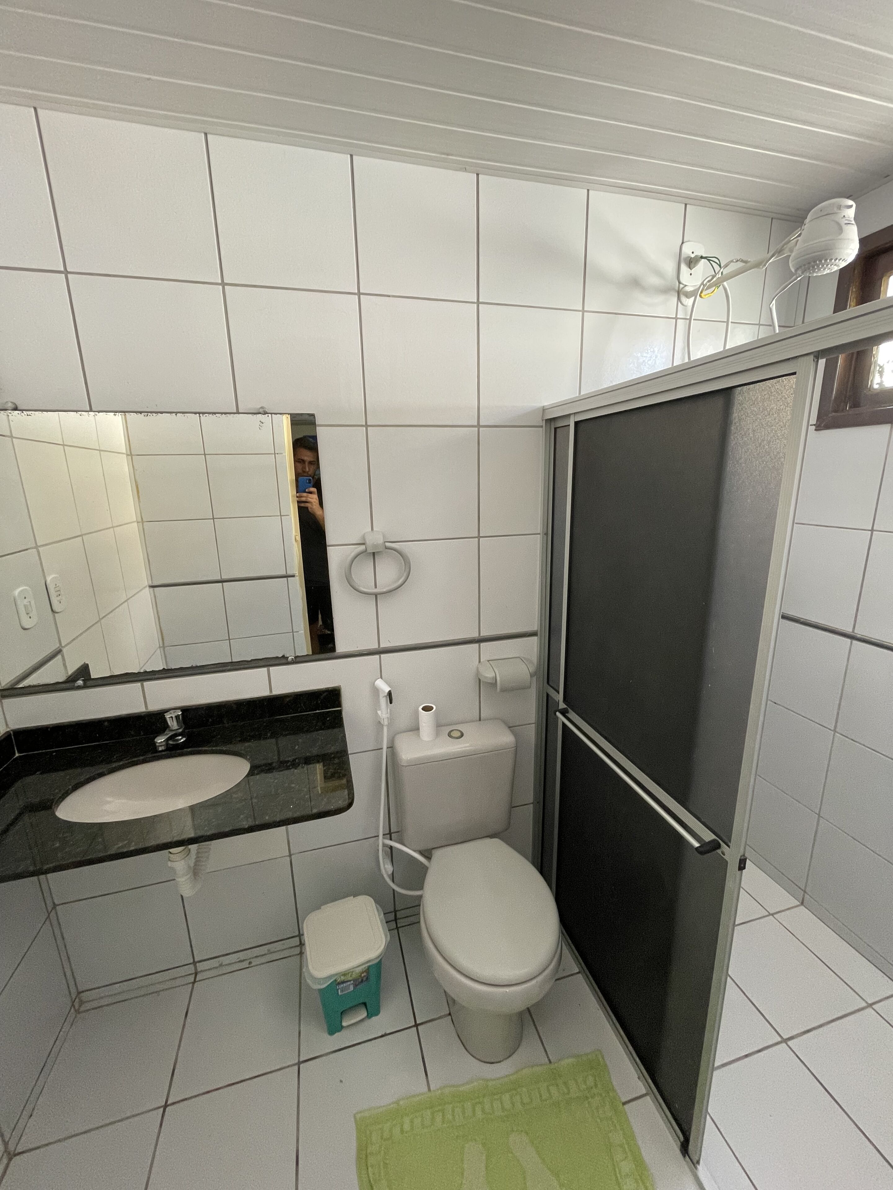 Une salle de bain avec un lavabo, des toilettes et une douche.