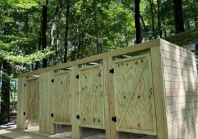 Shower, towels, soap, shampoo