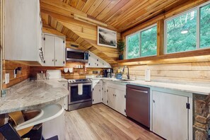 Fridge, microwave, oven, stovetop - Scenic cabins with fireplaces, children's items, W/D - dog-friendly (Horse Shoe)