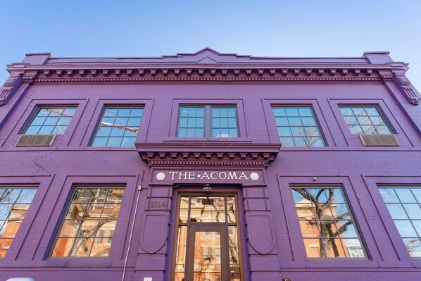 A purple building with the sign "THE ACOMA" above the entrance. - The Acoma House (Denver)