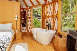 Luxury Tent, 1 Bedroom, Fireplace | Frette Italian sheets, premium bedding, down comforters - Desolation Hotel Hope Valley (Markleeville)