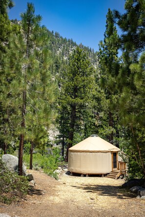 Luxury Tent, 1 Bedroom, Fireplace | Frette Italian sheets, premium bedding, down comforters - Desolation Hotel Hope Valley (Markleeville)