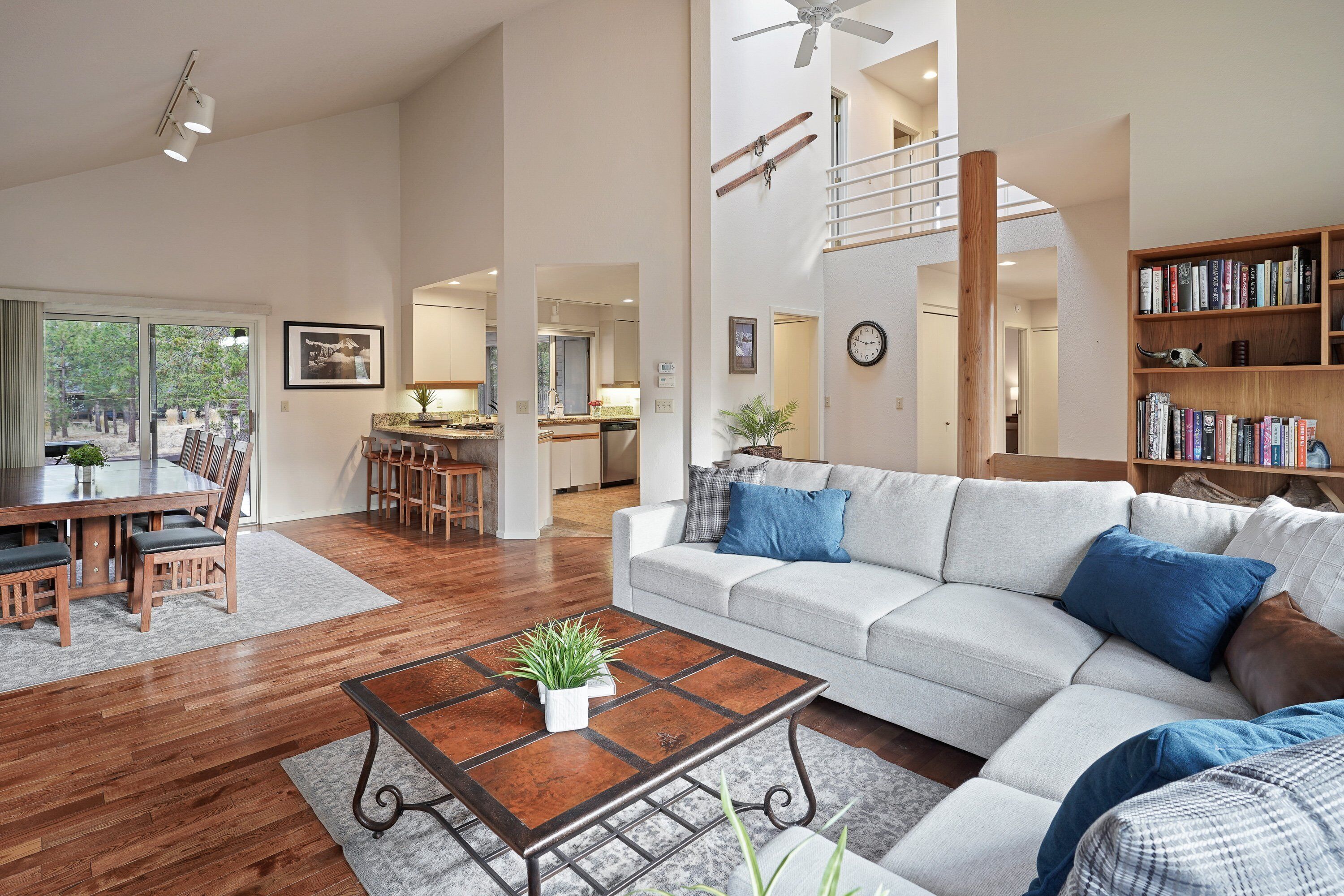 TV connect ée, cheminée, livres