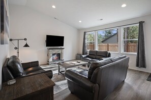 TV, fireplace, foosball