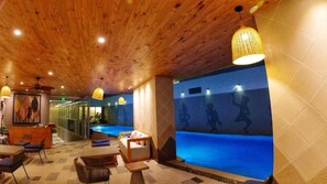 Indoor pool, outdoor pool, open 7:00 AM to 8:00 PM, lifeguards on site