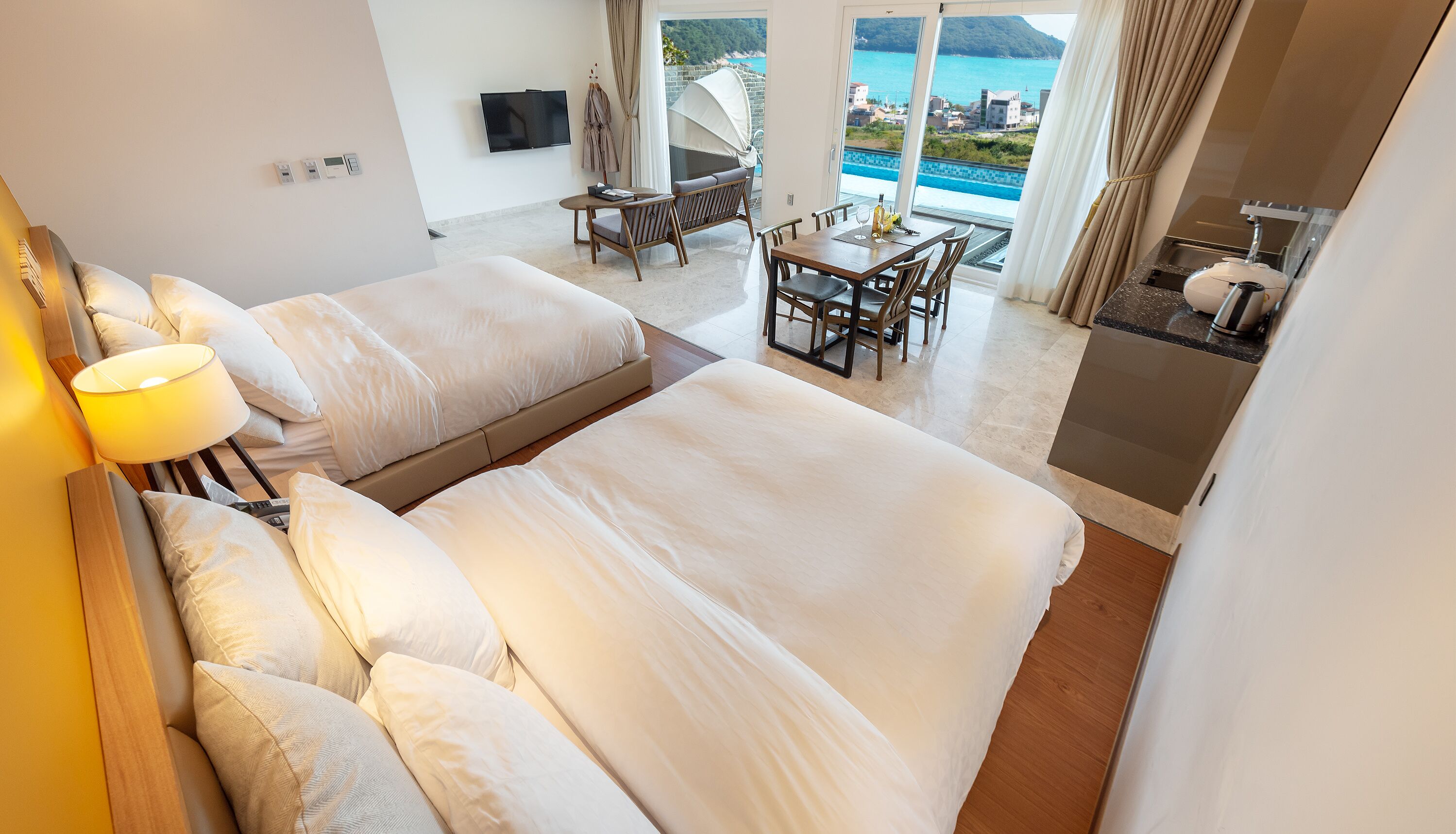 Hypo-allergenic bedding, down duvets, blackout curtains, soundproofing