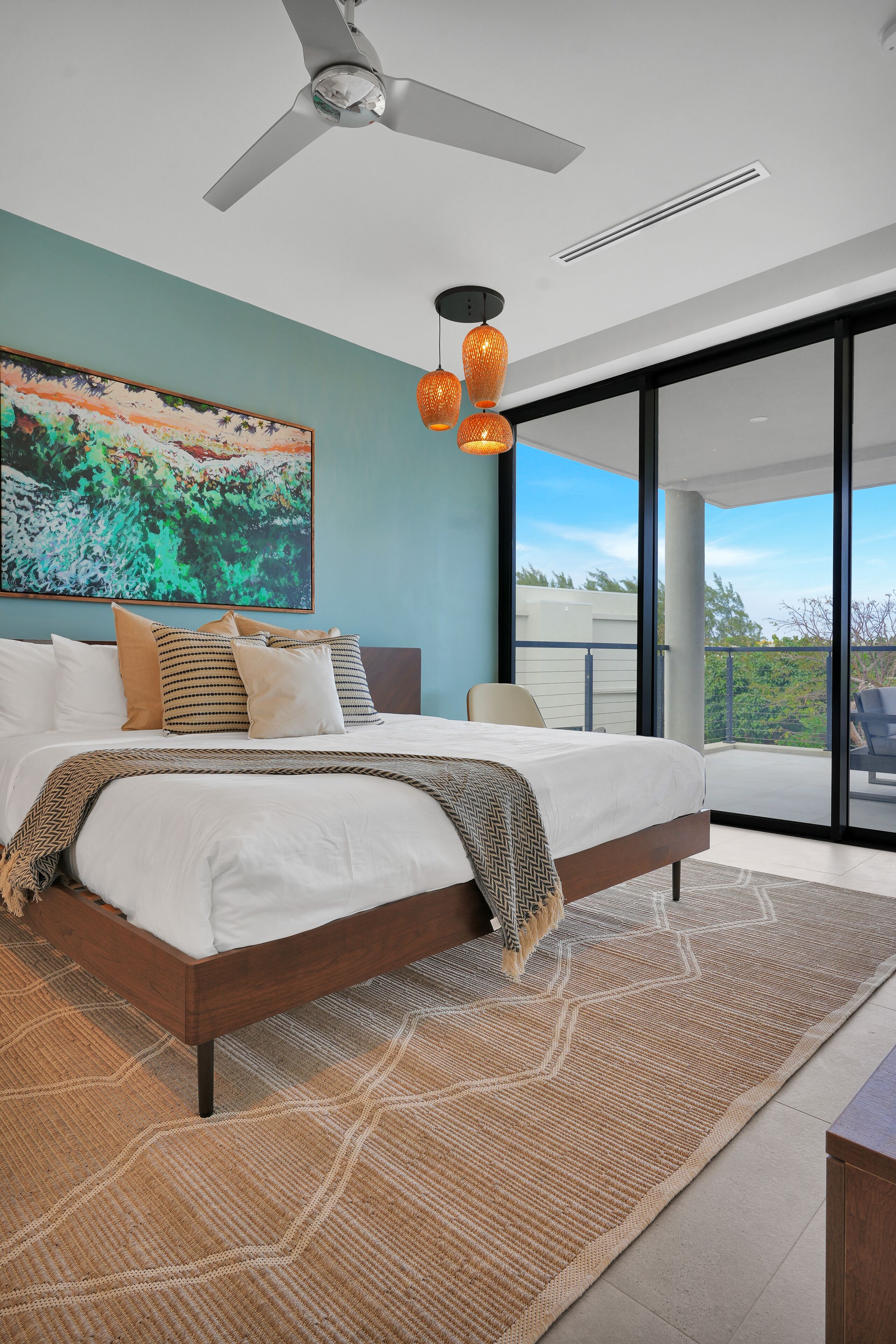 Desk, laptop workspace, blackout curtains, soundproofing