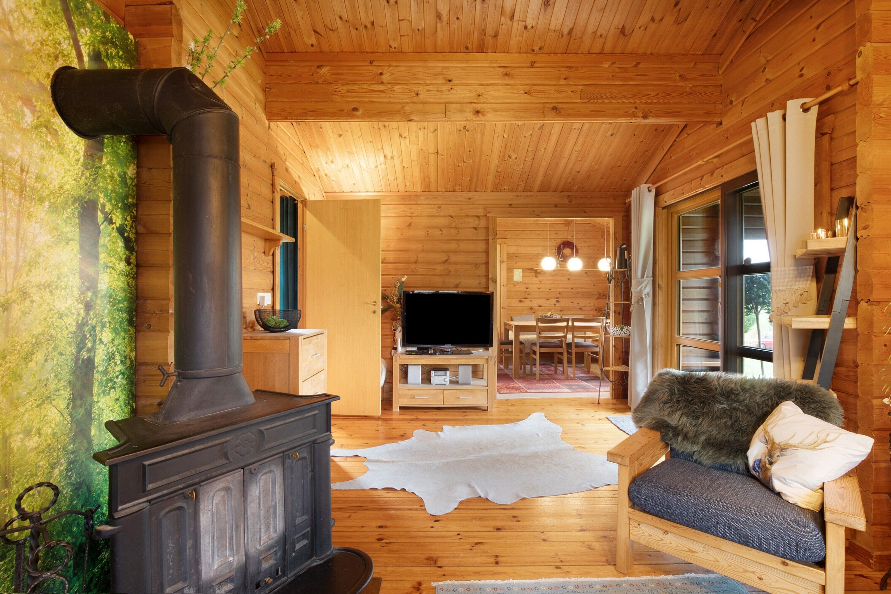 Fernseher, Kamin, Tischtennisplatte, Stereoanlage