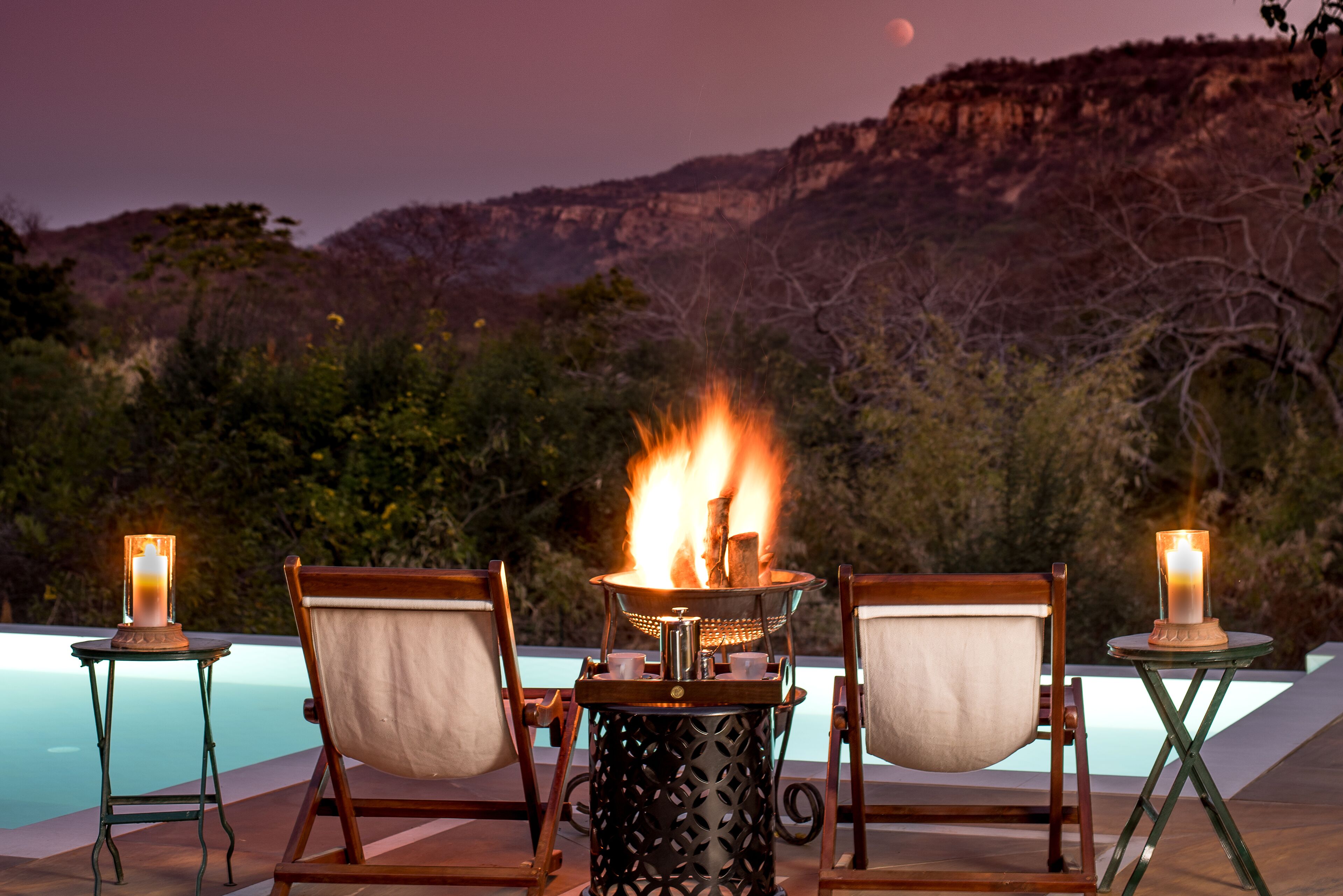 Outdoor pool, pool umbrellas, pool loungers