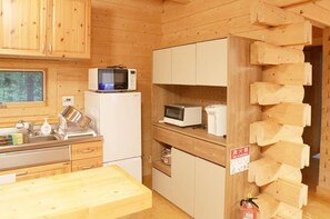 Fridge, microwave, stovetop, electric kettle