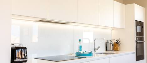 Fridge, microwave, oven, dishwasher