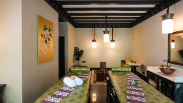 Sauna, steam room, aromatherapy, deep-tissue massages