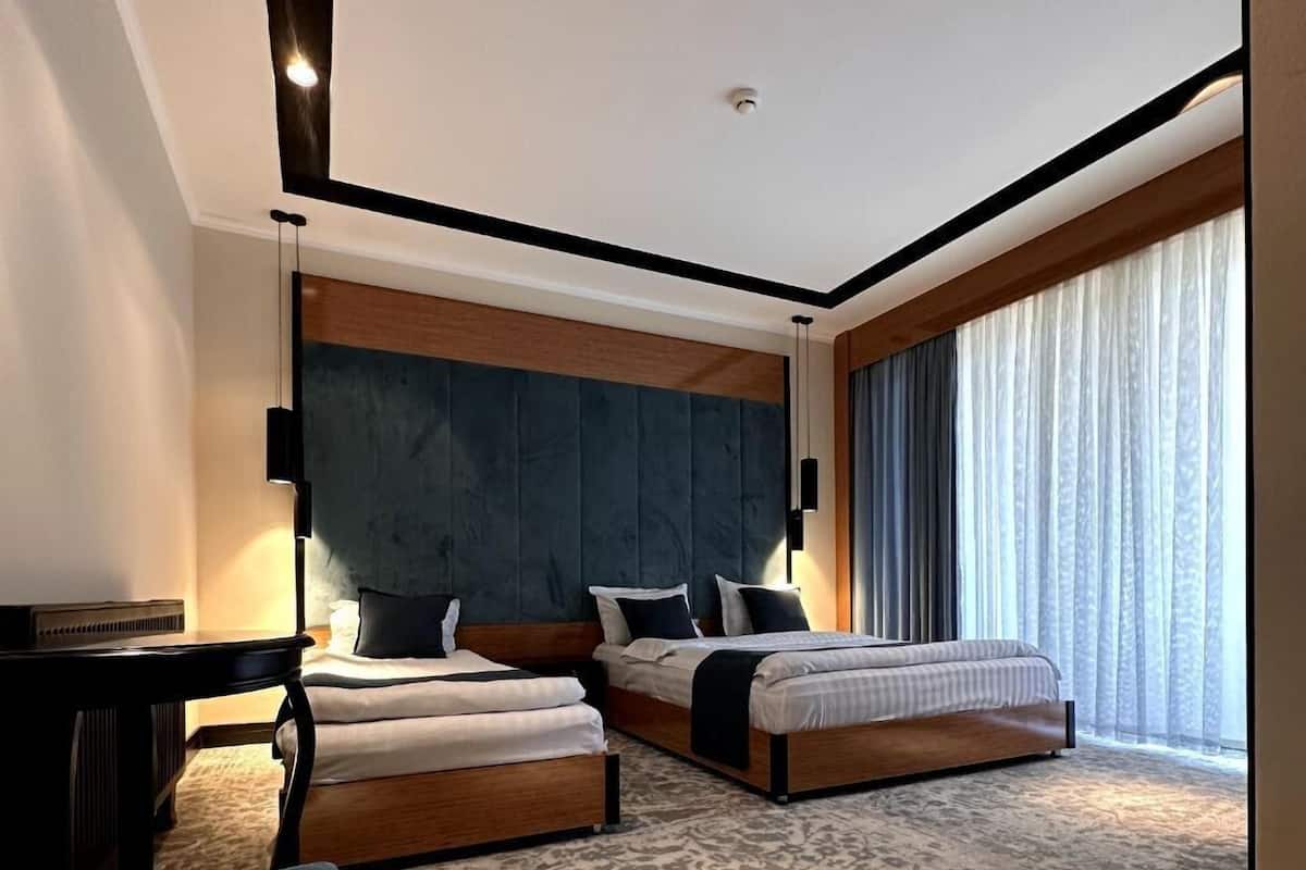 In-room safe, desk, laptop workspace, blackout curtains
