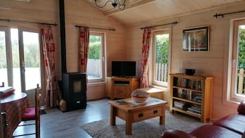 Fernseher, Kamin, DVD-Player, Bücher