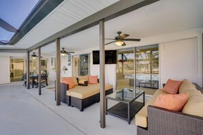 House (3 Bedrooms) | Interior - Screened Lanai w/ TV: Waterfront Cape Coral Home! (Cape Coral)