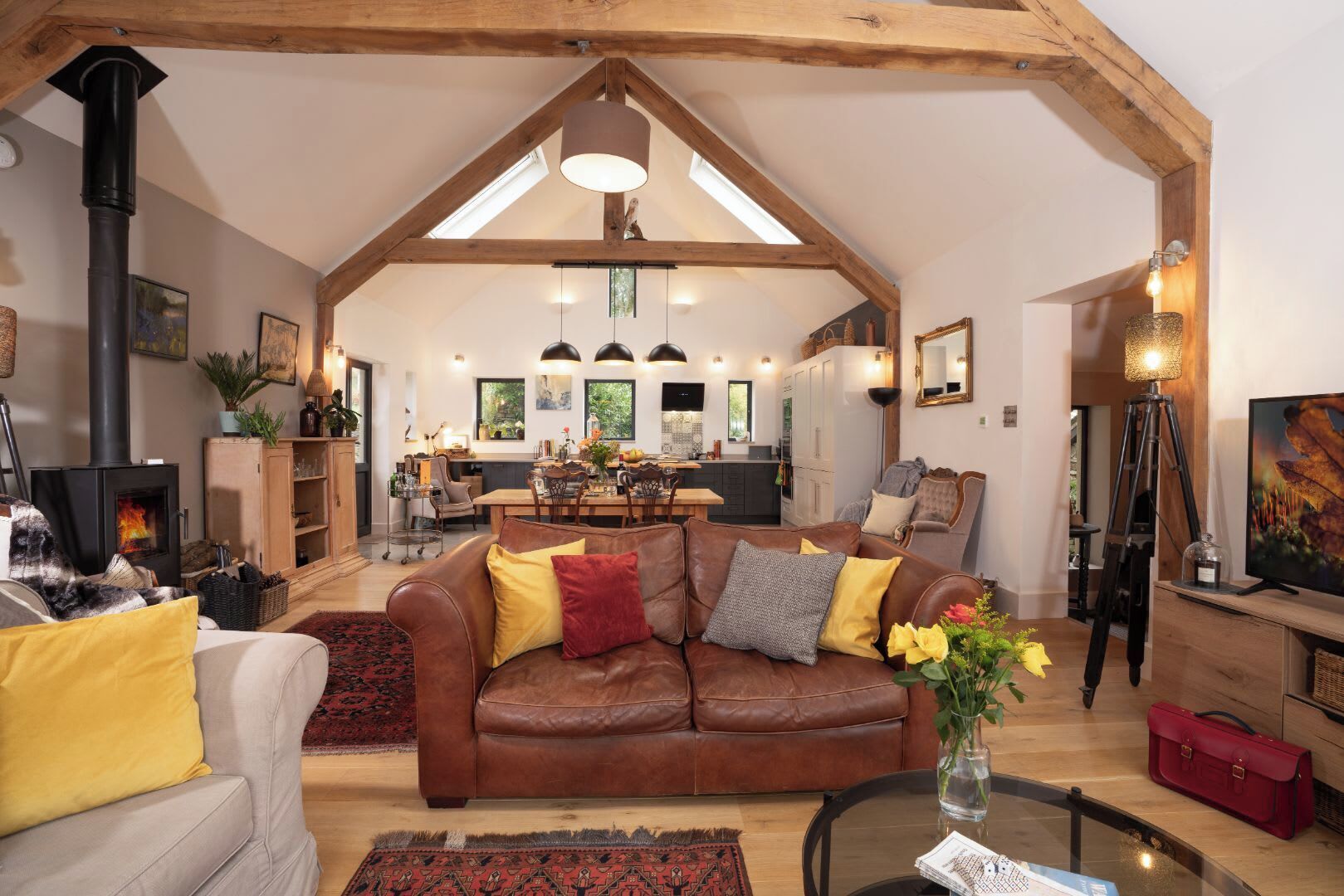 TV, fireplace