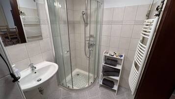 Regadera, secadora de cabello, toallas, jabón