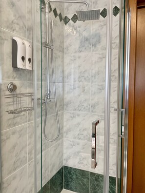 Shower, hair dryer, bidet, towels