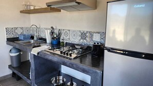 A modern kitchen with a built-in gas stove, stainless steel appliances, and decorative backsplash tiles. - Vista Sierra Laguna (El Pescadero)