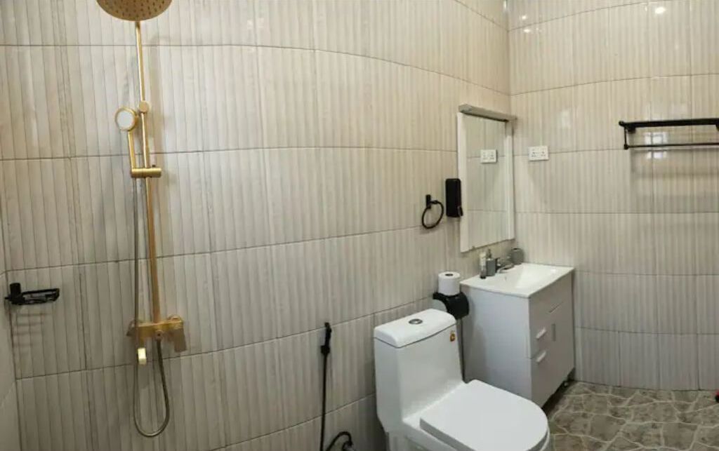 Serviettes fournies, savon, shampoing, papier toilette