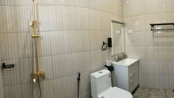 Serviettes fournies, savon, shampoing, papier toilette